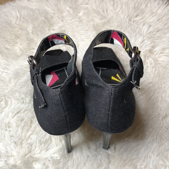 Bakers Denny Dark Denim Fabric  Platform Stilettos Ankle Strap Peep Toe Pump  7 - Picture 13 of 14